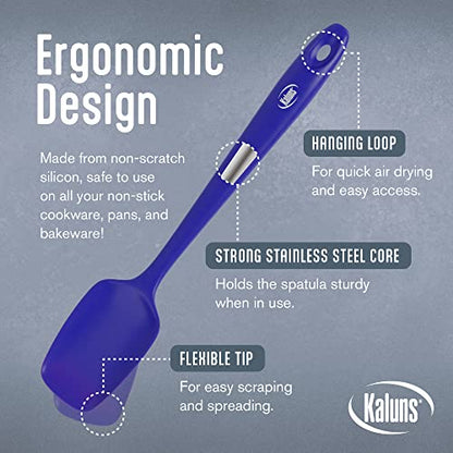 Kaluns Silicone Spatula Set, 4 Rubber Spatulas 600°F Heat Resistant, Nonstick Seamless Design with Stainless Steel Core, Dishwasher Safe, BPA free, Bonus Tongs Included - color: 4 Pcs + Tongs Blue