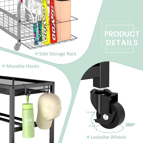 Home Gym Storage Rack, Dumbbell Rack with Yoga Mat Storage, Weight Rack Stand with Lockable Wheels and Hooks, Home Workout Equipment Organizer for Yoga, Dumbbell, Kettlebells, Ball Storage - size: Large