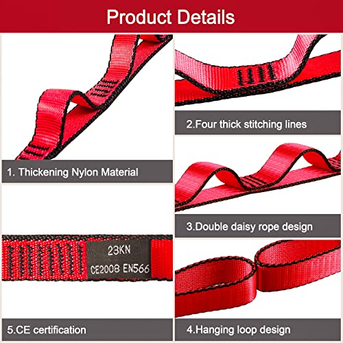 23KN (5070 lbs) Heavy Duty Straps, 2 Pack Adjustable Daisy Chain Webbing - color: Red