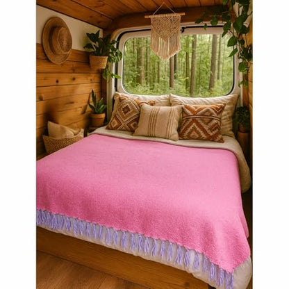 Open Road Goods Solid Color Mexican Yoga Blanket – Large Handwoven Throw for Yoga, Beach, Camping or Home – Soft and Durable Cotton Blend - color: Pink Blanket