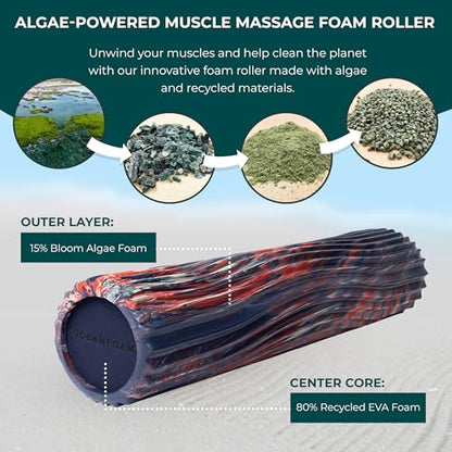 Oceanfoam Soft Tidal Roller (Dark Navy, Red and Natural Marbled) - Low Density Foam Roller for Physical Therapy, Back Pain, Exercise & Stretching - Wave Textured - Yoga, Wellness - Full Size, 20" x 5" - color: Dark Navy, Red & Natural Marbled