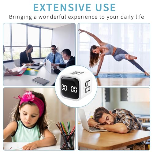 Qumox Pomodoro Timer, Cube Productivity Timer with Adjustable Sound and Vibration Alert, Ideal for Work, Office, ADHD, Study, and Tasks - 5/10/30/60 Minutes & Custom Countdown - White - color: White