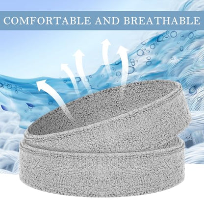 4 Pack Cotton Terry Sweat Headbands for Men Women Running Gym - color: Gray