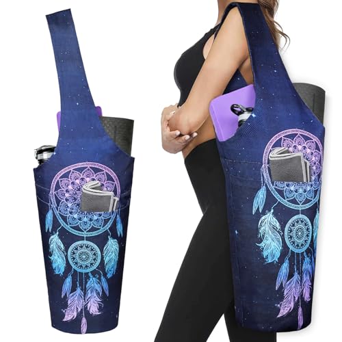 Yoga Mat Bag - Long Tote with Pockets - Holds More Yoga Accessories - Yoga Bag Fit Most Size Mats - Yoga Mat Carrier - color: Dreamcatcher