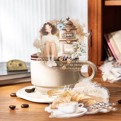 Coffee Aesthetic PET Stickers, 60 Pcs Large Collage Ephemera for Scrapbooking, Journaling, DIY Crafting, and Art Supplies - color: Today Coffee
