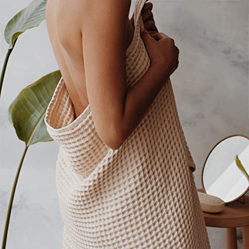 sea me at home Waffle Bath Towel 100% Turkish Cotton - Large Bath Towel (34x67 Inches) Luxurious Spa Towel for Bath, Beach, or Pool Time (Beige) - color: Beige, size: Bath Sheet (1 Piece)
