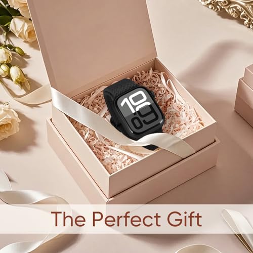 Braided Stretchy Nylon Band Compatible for Apple Watch Bands Women Men - color: Black, size: 44mm/45mm/46mm/49mm
