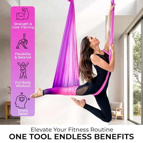 LOTUS78 Aerial Yoga Hammock 5.5 Yards (198 Inches) – Premium Aerial Silk Swing for Antigravity Fitness, Inversion Therapy, Strength & Flexibility | Purple | Yoga Trapeze for Home & Studio - color: Mix color