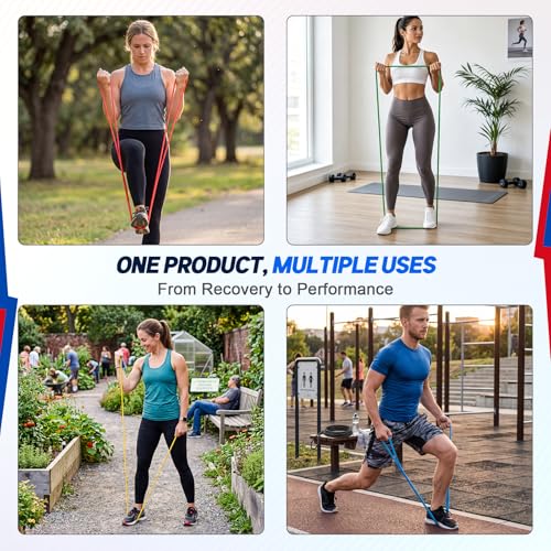 5 Roll 50ft Resistance Tubes Exercise Bands Tubing TPE Latex-Free Progressive Resistance 5 Levels 3/3.7/4.6/5.8/7.3 Lbs Tubing for Home, Gym Workouts Stretching, Yoga, Strength Training