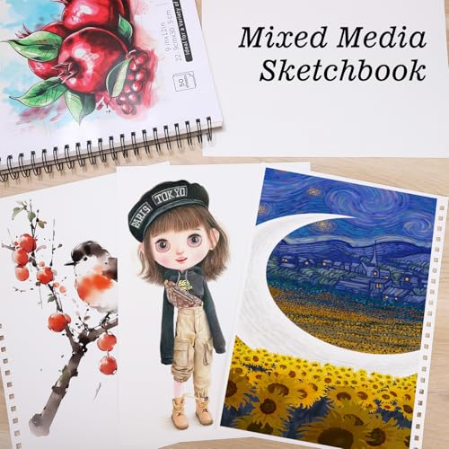 4 Pack Mixed Media Sketchbook 9×12 in, Spiral Bound, 200 Sheets Sketch Pads | 160gsm Acid-Free Paper, Flat-Lay Spiral Design, for Dry Media, Mixed-Media Project & Back-to-School Gifts - color: fruit, size: 9 x 12 inch (4 pack)