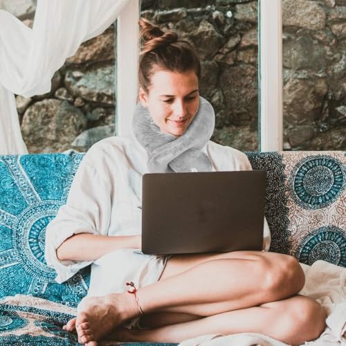 Neck Pillow, Neck Wrap Vibration Massaging Wireless Travel Pillow Soft Touch Breathable Head Support for Office Sofa Air Plane Grey - color: Grey