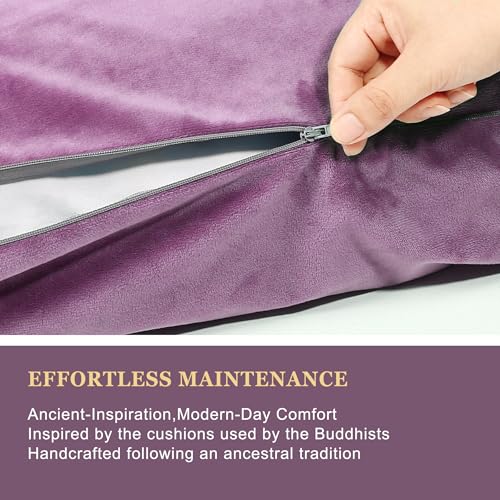 Meditation Zafu Cushion Set,Removable Machine-Washable Luxury Velvet Cover (Purple（Only Cover）) - color: Purple（only Cover）