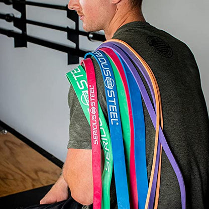 Serious Steel Fitness 81.3cm(32인치) 저항 트레이닝 밴드 (휴대용 운동 밴드 시스템 트레이닝 밴드 - 152cm(5피트 10인치) 미만의 개인에게 적합) - color: #0 오렌지 (0.9-6.8kg(2-15파운드)