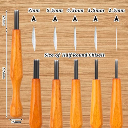 WILLBOND 5 Pcs Linoleum Carving Tool Set Wood Handle Linocut,Round | V Shaped Chisel for Printmaking, Triangular Grip, Rubber Stamp Making, Block Cutting Kit, Woodcarving Projects - style: Round