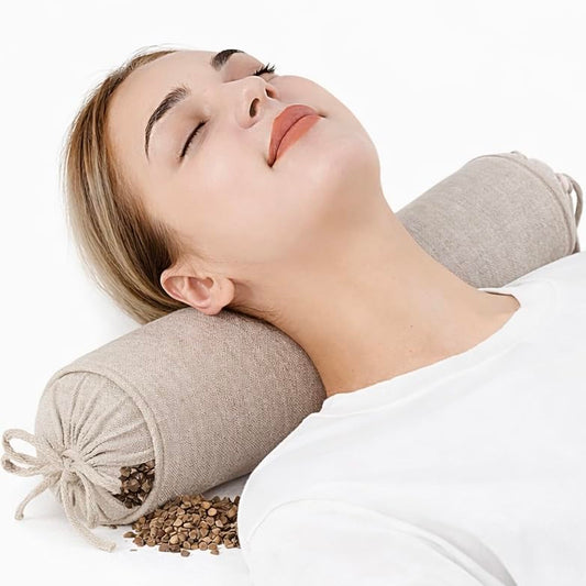 Buckwheat Pillow for Sleeping 3" x 16" Organic Cotton Adjustable Firm Cervical Roll Bolster Cylinder Recliner Neck Roll Pillow for Sleeping Pain Relief Round Neck Support Lumbar Bed Legs Back Yoga