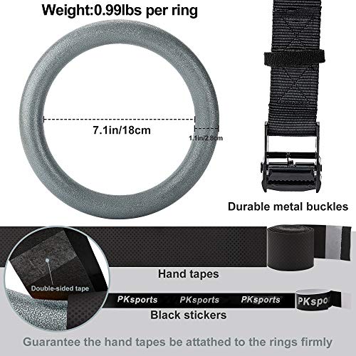 PACEARTH Gymnastic Rings 1100lbs Capacity with 14.76ft Adjustable Buckle Straps Pull Up Exercise Rings Non-Slip Rings for Home Gym Full Body Workout - color: Grey