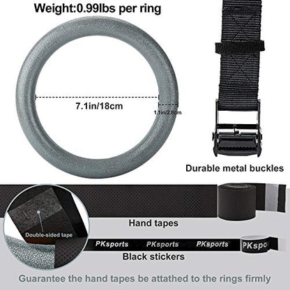 PACEARTH Gymnastic Rings 1100lbs Capacity with 14.76ft Adjustable Buckle Straps Pull Up Exercise Rings Non-Slip Rings for Home Gym Full Body Workout - color: Grey