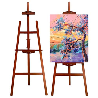 Adjustable Walnut Pine Wooden Painting Easel, Art Easel Stand | A-Frame Easel Hold up to 43'' Painting Canvas for Wedding Sign and Poster, Drawing for Adults, Begginners and Students - color: Walnut