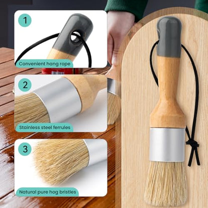 Mister Rui Chalk Wax Paint Brush, 5pcs, Wax Brushes for Waxing and Stencil | Natural Bristles Large Paint Brushes for All in One Paint, Ideal for DIY Home Decor, Art Crafts - size: 5PCS, 1 Large, 1 Medium, 3 Small