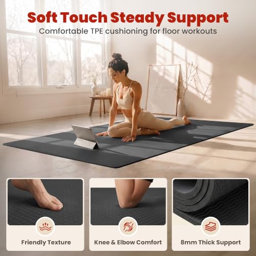 Large Yoga Mat, 6' x 4'/6' x 3' x 6mm /8mm/12mm Thick Workout Mat - color: Black, size: 72" x 48" x 0.32"