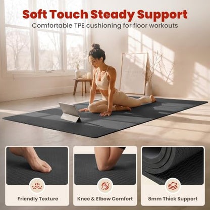 Large Yoga Mat, 6' x 4'/6' x 3' x 6mm /8mm/12mm Thick Workout Mat - color: Black, size: 72" x 48" x 0.32"