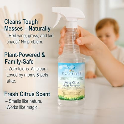 Oxy Citrus Stain Remover and All-Purpose Cleaner - Plant-based Multi-Purpose Cleaning Spray, Perfect for Mattress, Carpet, Floors, Restrooms, Kitchen, Countertops, and More - 32 oz