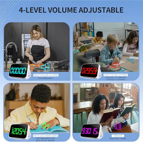 Pomodoro Timer Fitness Timer, Kitchen LED Digital Timer Rechargeable, RGB Count Down Up, Digital Timer with Vioce Reminder for Kitchen Classroom Cooking Study