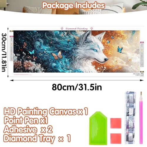 SKRYUIE 5D Large Diamond Painting Kits Wolf - DIY Diamond Art Kits for Adults Animal, Full Round Drill - Crystal Embroidery Cross Stitch - Craft for Wall & Office Decor - 12x30 inch / 30x80 cm c1 - color: colorful-2