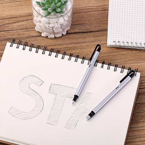 Mr. Pen- Pen Style Eraser Set, 2 Pack, Square & Round Tip | Precision Pencil Erasers, Retractable Silver Eraser Pens for Drawing, Sketching, Detail Correction, Office & School Supplies