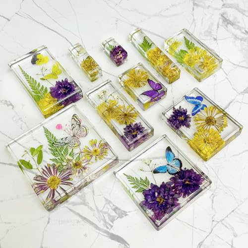 RESINWORLD Upgraded 10 Sizes Epoxy Resin Molds Silicone Kit, Square Rectangle Silicone Molds for Resin, Soap, Candles, Specimen, Dried Flower