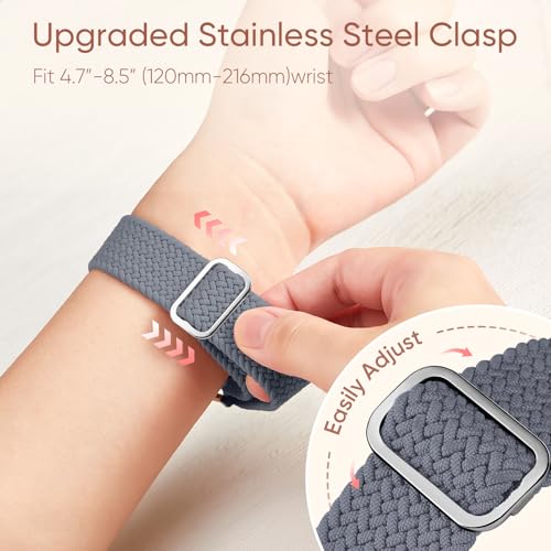 Braided Stretchy Nylon Band Compatible for Apple Watch Bands Women Men - color: BlueGrey, size: 38mm/40mm/41mm/42mm