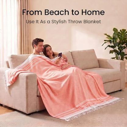 Yongoes Turkish Beach Towel Blanket Oversized 82x88 Orange Boho - color: Rustic, size: Extra Large 82"x88"（208x224cm）