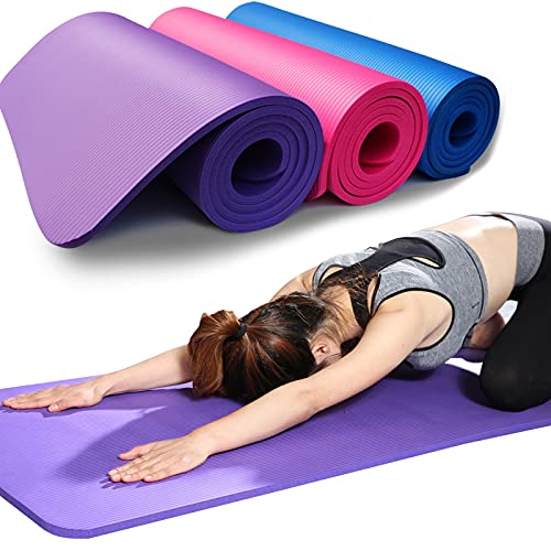 Extra Thick Yoga Mat, 10mm NBR Exercise Mat with Carry Strap, Non-Slip for Home & Gym Workouts, 72x24 inches