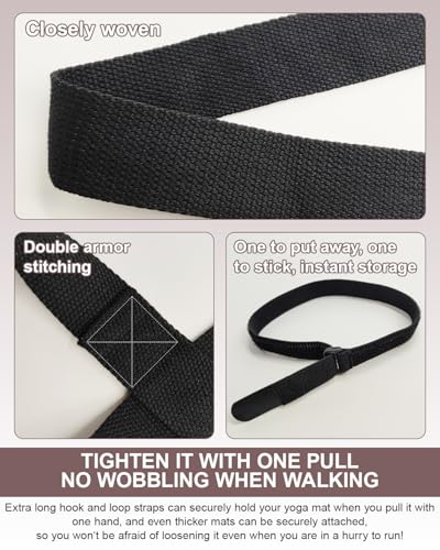 Yoga Mat Strap Carrier with Adjustable Hook-and-Loop for Most Mats