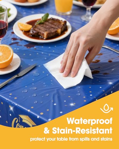 Niuara Blue Graduation Plastic Table Cloth Disposable, 4 Pack, 54 x 108 in | Rectangle, 6 ft Tables, Class of 2026, Graduation Party Supplies - color: Graduation Blue, size: 54" x 108" - 4 Packs