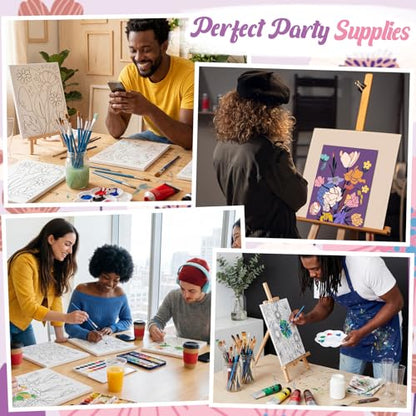 Sherr 285 Pcs 30 Sets Sip and Paint Kit for Adults,Floral | Pre Drawn Canvas to Paint for Adults, Acrylic Paints, Brushes, Easels, Date Night, Birthday Party Gifts - style: Floral