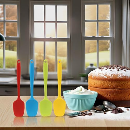 Silicone Spatula Set of 4, Large 10.5 inch Non-stick Rubber Spoon Spatulas, One Piece Design Flexible Silicone Spoon for Baking Cooking Mixing, Dishwasher Safe - color: Red,Blue,Green,Yellow (Large)