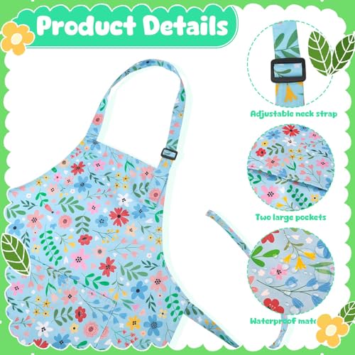 2 Pack Kids Apron, Cute Cooking Aprons, Waterproof Art Apron with Pockets, Toddler Painting Artist Apron Adjustable - color: Wildflowers and Daisies, size: 45*62cm