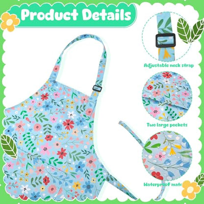 2 Pack Kids Apron, Cute Cooking Aprons, Waterproof Art Apron with Pockets, Toddler Painting Artist Apron Adjustable - color: Wildflowers and Daisies, size: 45*62cm