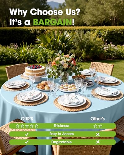Pureegg Plastic Table Cloth Disposable 8 Pack, 84 Inch Round, Light Blue | Easter Party, Wedding, Picnic, Leakproof & Sturdy, Light Blue, Round Tablecloth - color: Light Blue, size: 84" Round