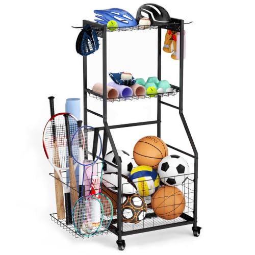 Garage Ball Storage Sports Equipment Organizer with Bat Rack