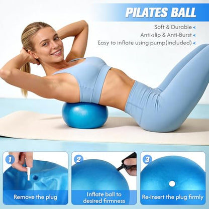GINMIC Pilates Kit, Pilates Equipment for Home Workouts, at Home Pilates Set with Complete Accessories: Pilates Ring, Pilates Ball, Long and Loop Resistance Bands, Socks, Massage Ball, Guide & Bag - color: Black & Blue