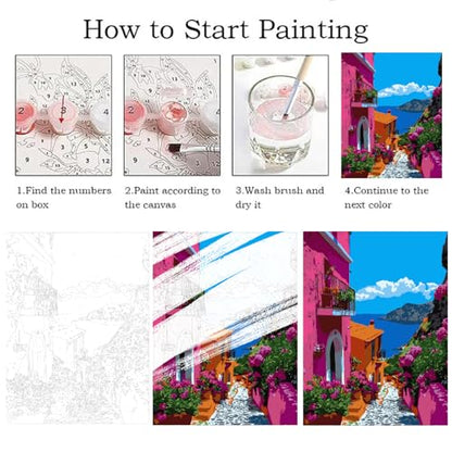 ZRIZQ Landscape Paint by Numbers Kit for Adults Beginner,City Street,16x20 | Full set with wooden brushes,rolled canvas,rich paints.Calming activity.Beginner friendly.Just open and paint. - color: 16"X20"Rolled Canvas(Frameless)-Landscape 8