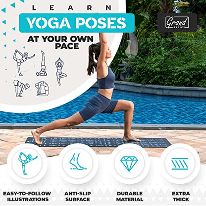 Instructional Yoga Mat with Carrying Strap: Cute Yoga Mat with 75 Illustrated Yoga Poses + 75 Easily-Followed Stretching Exercises - 1/4” Thick, Non-Toxic, Non-Slip Yoga Mats for Women and Men - color: Jet Black (68" x 24")
