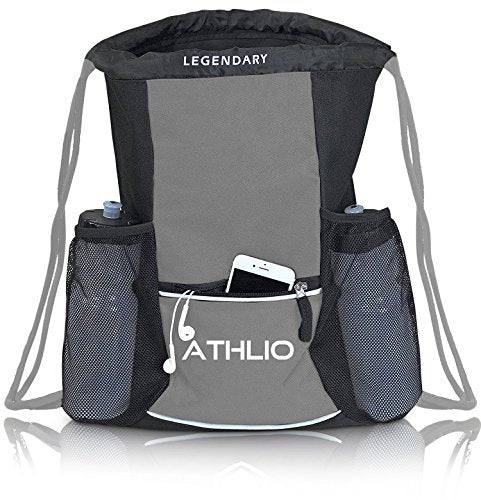 Soccerware Legendary Drawstring Gym Bag - Waterproof | For Sports & Workout Gear | XL Capacity | Heavy-Duty Sackpack Backpack - color: Graphite