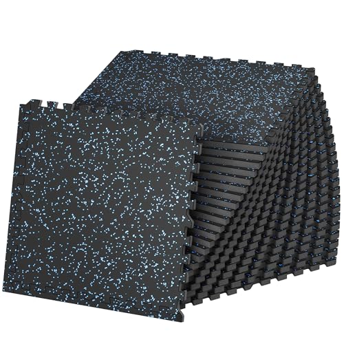 SUPERJARE 1" Extra-Thick Rubber Top Exercise Mat, Gym Flooring for Home Gym | Puzzle Gym Mat for Workout Equipment, Interlocking Floor Tiles with EVA Foam, 24 Pcs 96 Sq Ft, Black/Blue - size: 24 Tiles (96 Sq Ft)