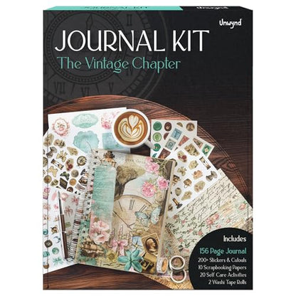 Unwynd Vintage Chapter Journal Scrapbook Starter Kit for Women Adult Teen | Junk Scrapbook Supplies - Washi Tape, Stickers, Paper, Bullet Art, DIY Journaling Scrapbooks Set - Calligraphy & Sumi Brushes