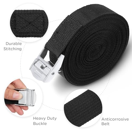 Riakrum 10 Feet 15 Pack Lashing Straps with Buckles, Adjustable, Black - color: Black, size: 10 Feet