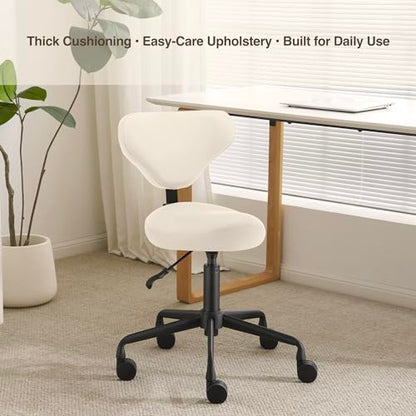 Ergonomic Rolling Stool with Backrest, Adjustable Swivel Chair, Vanilla - color: Vanilla, size: Standard with Backrest