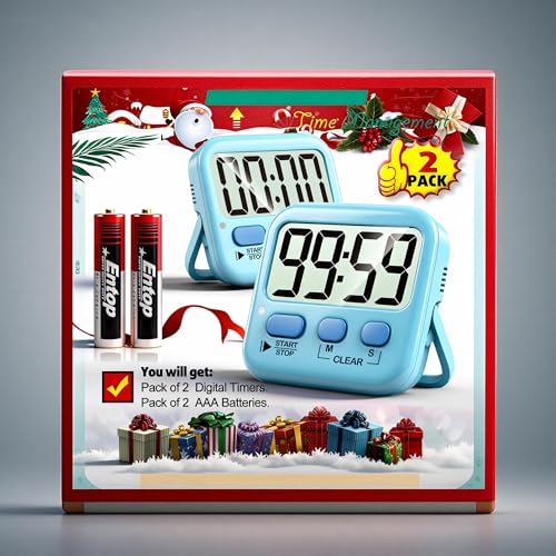Antonki 2 Pack Digital Timer for Kids Classroom Kitchen Timers for Cooking | w/ Battery, Easy to View, Alarm, Mute Mode, Count Down/Up, Magnetic, Kickstand, Hanging, Classroom Timer for Teacher Supplies - color: Clear Blue